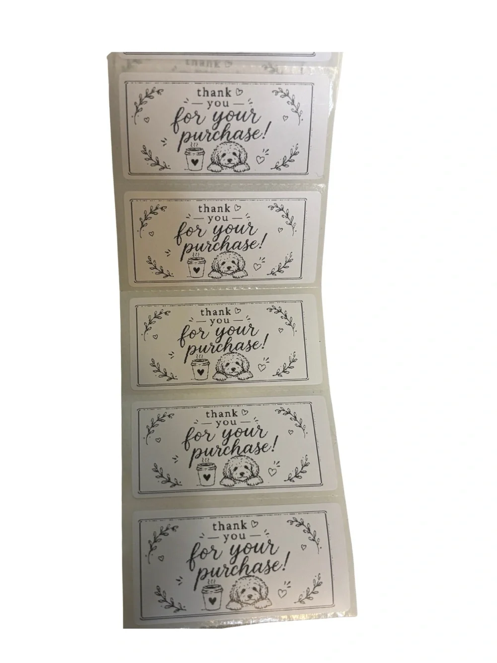 250 Thank You for Your Purchase Stickers | Coffee & Dog | 2x1 Labels